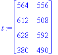 t := matrix([[564, 556], [612, 508], [628, 592], [3...
