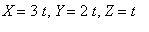 X = 3*t, Y = 2*t, Z = t