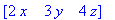 matrix([[2*x, 3*y, 4*z]])